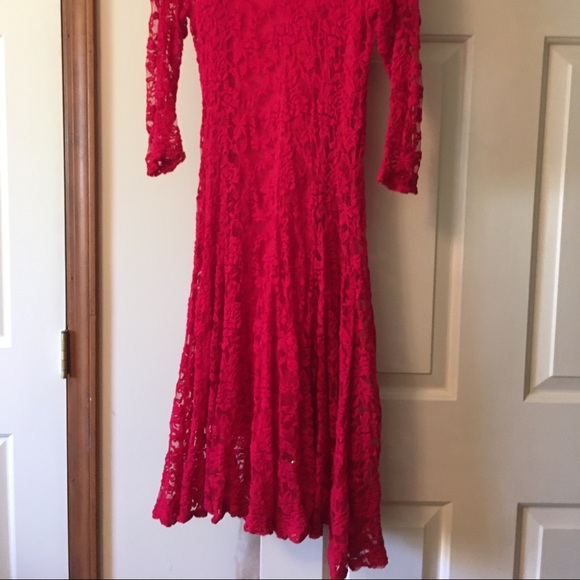 Red western style dress with lace overlay - Picture 1 of 3